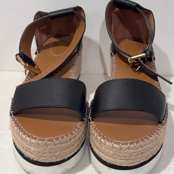 See by Chloé Glyn Flatform Espadrille Sandals. Leather Black. Women’s size 10 - Picture 3 of 9